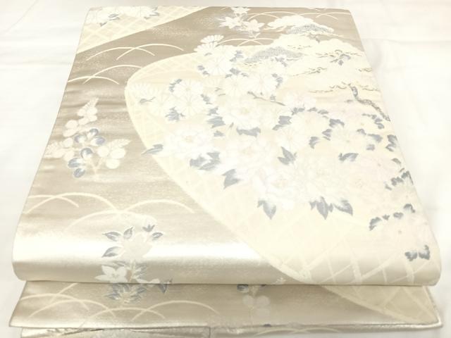 平和屋着物◎六通柄袋帯　唐織　草花松文　金銀糸　正絹　逸品　AABK0942yx