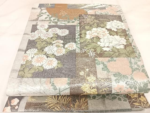 平和屋着物◎江戸琳派の創始的絵師　酒井抱一　全通柄袋帯　唐織　草花文　金銀糸　正絹　逸品　AABK0943yx