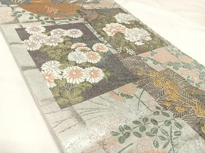 平和屋着物◎江戸琳派の創始的絵師　酒井抱一　全通柄袋帯　唐織　草花文　金銀糸　正絹　逸品　AABK0943yx