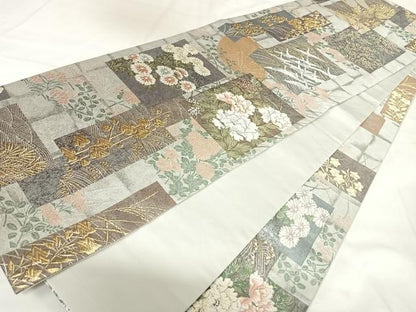 平和屋着物◎江戸琳派の創始的絵師　酒井抱一　全通柄袋帯　唐織　草花文　金銀糸　正絹　逸品　AABK0943yx