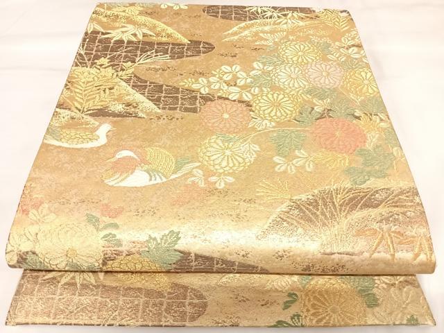 平和屋着物◎六通柄袋帯　唐織　鴛鴦花文　金糸　正絹　逸品　AABK0944yx