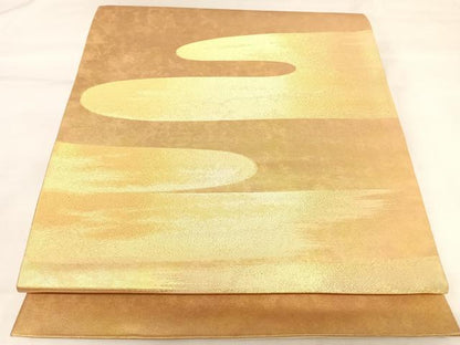 平和屋着物◎六通柄袋帯　霞文　金糸　引箔　正絹　逸品　AABK0945yx