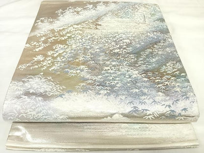 平和屋着物◎六通柄袋帯　遠山風景文　銀糸　正絹　逸品　AABK0947yx