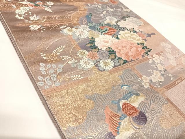 平和屋着物◎六通柄袋帯　唐織　能衣道長格天文　九百錦　金糸　正絹　逸品　AABK0949yx