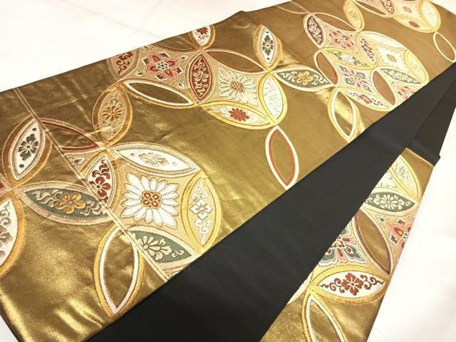 平和屋着物◎六通柄袋帯　唐織　七宝取清雅文　金糸　正絹　逸品　AABK0951yx