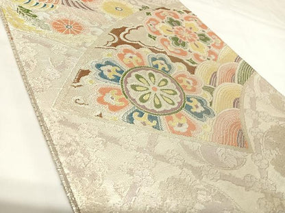平和屋着物◎佐賀錦　六通柄袋帯　鳳凰正倉院花文　金銀糸　正絹　逸品　AABK0952yx