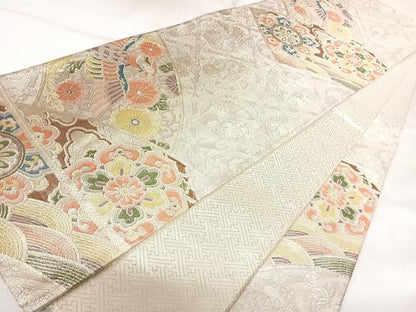 平和屋着物◎佐賀錦　六通柄袋帯　鳳凰正倉院花文　金銀糸　正絹　逸品　AABK0952yx