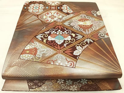 平和屋着物◎六通柄袋帯　唐織　扇取能衣文　二重箔　金糸　正絹　逸品　AABK0953yx