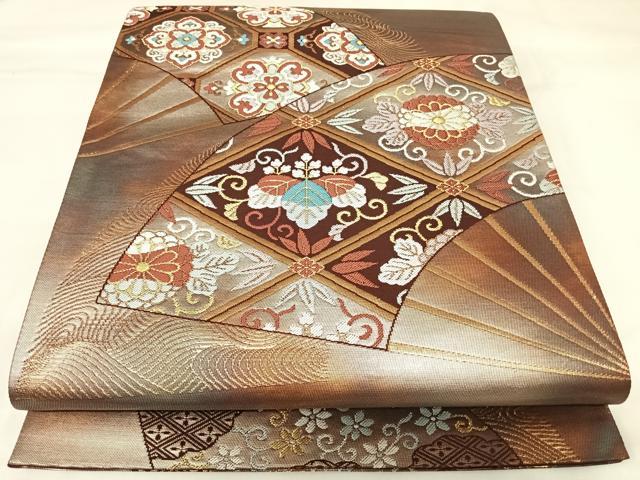 平和屋着物◎六通柄袋帯　唐織　扇取能衣文　二重箔　金糸　正絹　逸品　AABK0953yx