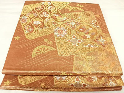 平和屋着物◎六通柄袋帯　唐織　花宝づくし　金糸　正絹　逸品　AABK0956yx