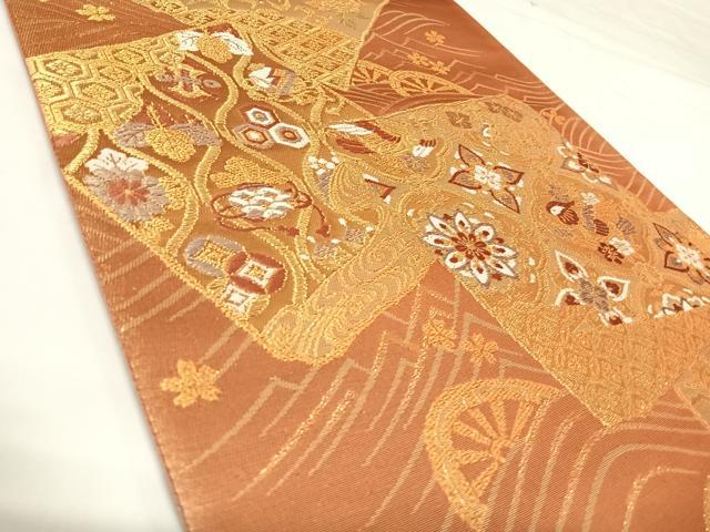 平和屋着物◎六通柄袋帯　唐織　花宝づくし　金糸　正絹　逸品　AABK0956yx