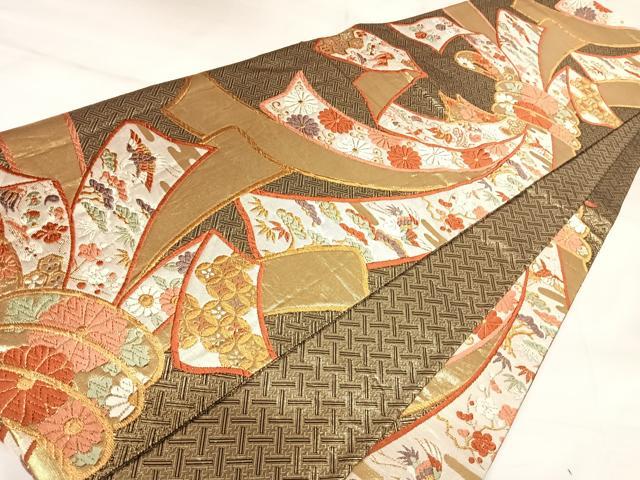 平和屋着物◎佐賀錦　六通柄袋帯　唐織　吉祥草花文　金糸　正絹　逸品　AABK0957yx