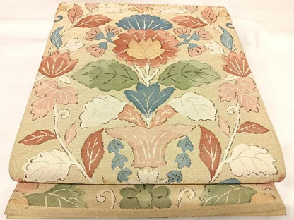 平和屋着物◎六通柄袋帯　更紗花文　金糸　正絹　逸品　AABK0958yx