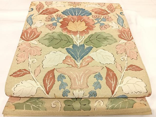 平和屋着物◎六通柄袋帯　更紗花文　金糸　正絹　逸品　AABK0958yx