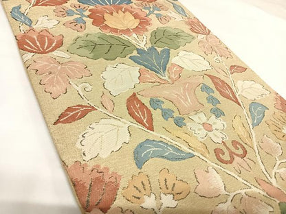 平和屋着物◎六通柄袋帯　更紗花文　金糸　正絹　逸品　AABK0958yx