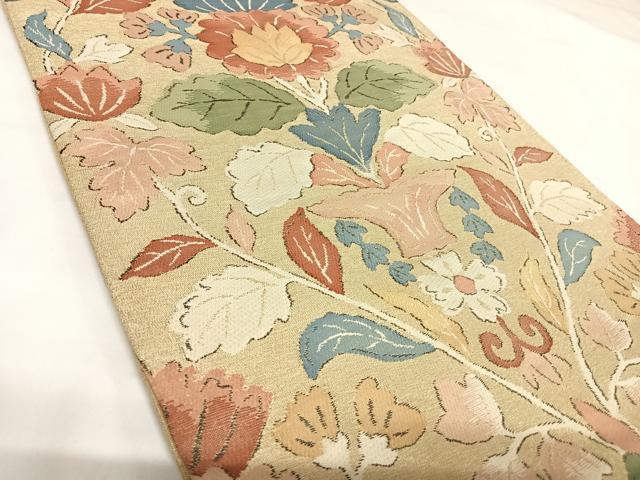 平和屋着物◎六通柄袋帯　更紗花文　金糸　正絹　逸品　AABK0958yx