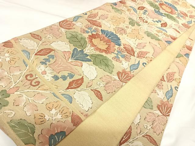 平和屋着物◎六通柄袋帯　更紗花文　金糸　正絹　逸品　AABK0958yx