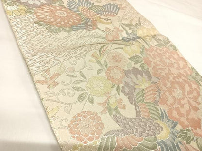 平和屋着物◎佐賀錦　六通柄袋帯　鳳凰草花文　銀糸　正絹　逸品　AABK0961yx