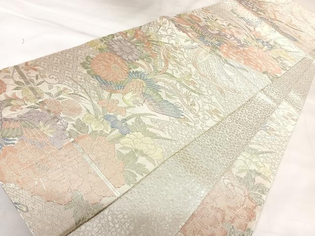 平和屋着物◎佐賀錦　六通柄袋帯　鳳凰草花文　銀糸　正絹　逸品　AABK0961yx