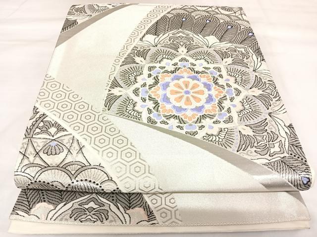 平和屋着物◎六通柄袋帯　唐織　正倉院花文　プラチナ二重箔織　正絹　逸品　AABK0965yx