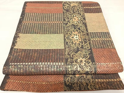 平和屋着物◎六通柄袋帯　織弓司　更紗花唐草文　金糸　正絹　逸品　AABK0967yx