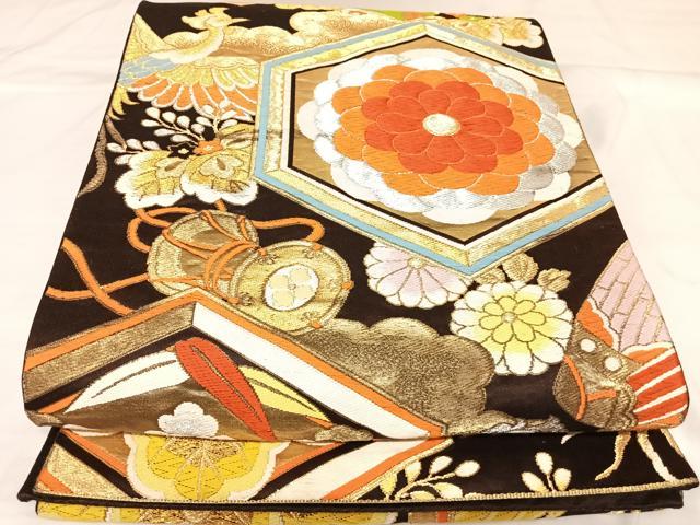 平和屋着物◎六通柄袋帯　唐織　亀甲花文　金銀糸　正絹　逸品　AABK0970yx
