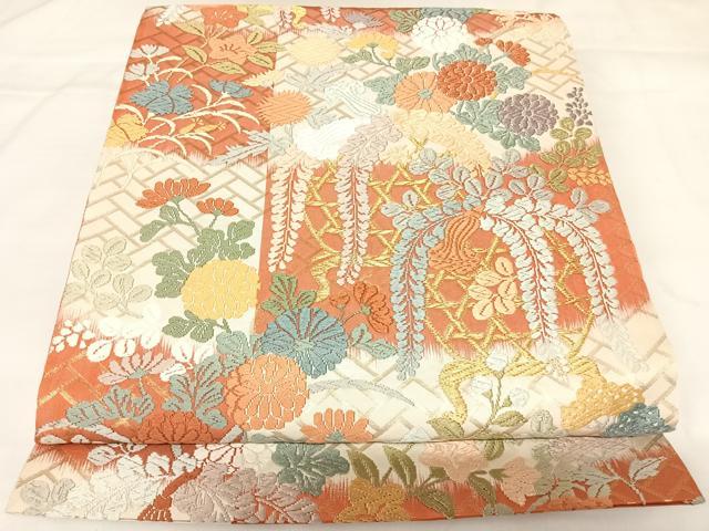 平和屋着物◎六通柄袋帯　唐織　花籬文　金糸　正絹　逸品　AABK0971yx