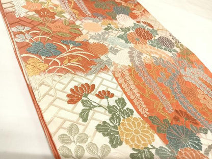 平和屋着物◎六通柄袋帯　唐織　花籬文　金糸　正絹　逸品　AABK0971yx
