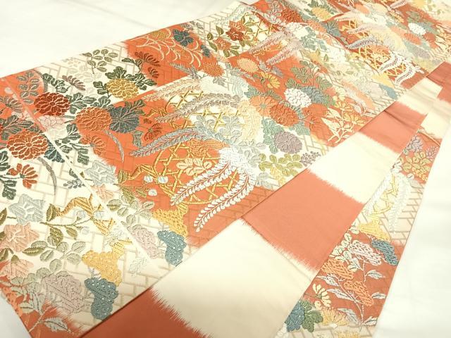 平和屋着物◎六通柄袋帯　唐織　花籬文　金糸　正絹　逸品　AABK0971yx