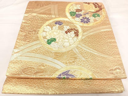 平和屋着物◎六通柄袋帯　花蝶丸文　金銀糸　正絹　逸品　AABK0975yx