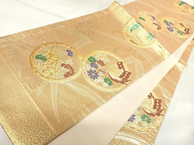 平和屋着物◎六通柄袋帯　花蝶丸文　金銀糸　正絹　逸品　AABK0975yx