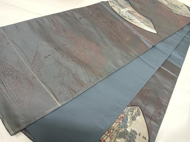 平和屋着物◎太鼓柄袋帯　地紙東海道五十三次　金銀糸　正絹　逸品　AABK0977yx