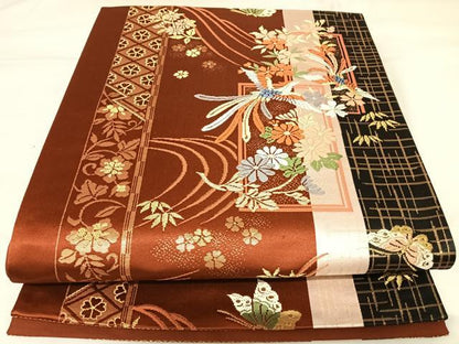 平和屋着物◎六通柄袋帯　唐織　鳳凰花蝶文　金糸　正絹　逸品　AABK0980yx