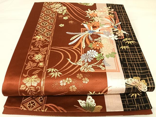 平和屋着物◎六通柄袋帯　唐織　鳳凰花蝶文　金糸　正絹　逸品　AABK0980yx