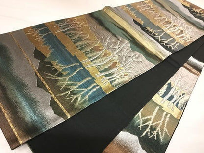 平和屋着物◎六通柄袋帯　遠山風景文　金銀糸　正絹　逸品　AABK0982yx
