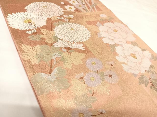 平和屋着物◎太鼓柄袋帯　唐織　草花文　金糸　正絹　逸品　AABK0986yx