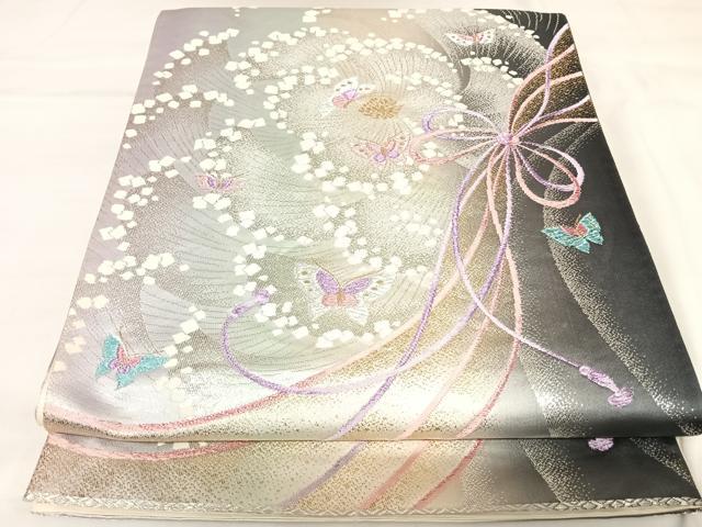 平和屋着物◎六通柄袋帯　唐織　水辺の詩　蝶　金銀糸　正絹　逸品　AABK0987yx