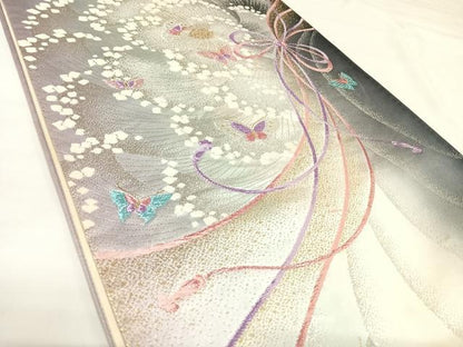 平和屋着物◎六通柄袋帯　唐織　水辺の詩　蝶　金銀糸　正絹　逸品　AABK0987yx