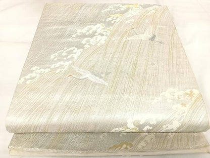 平和屋着物◎六通柄袋帯　唐織　立波飛鶴文　金銀糸　正絹　逸品　AABK0988yx
