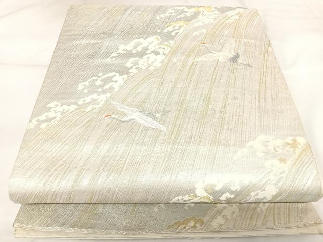 平和屋着物◎六通柄袋帯　唐織　立波飛鶴文　金銀糸　正絹　逸品　AABK0988yx