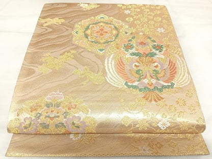 平和屋着物◎六通柄袋帯　唐織　向かい鳥花文　金糸　正絹　逸品　AABK0989yx