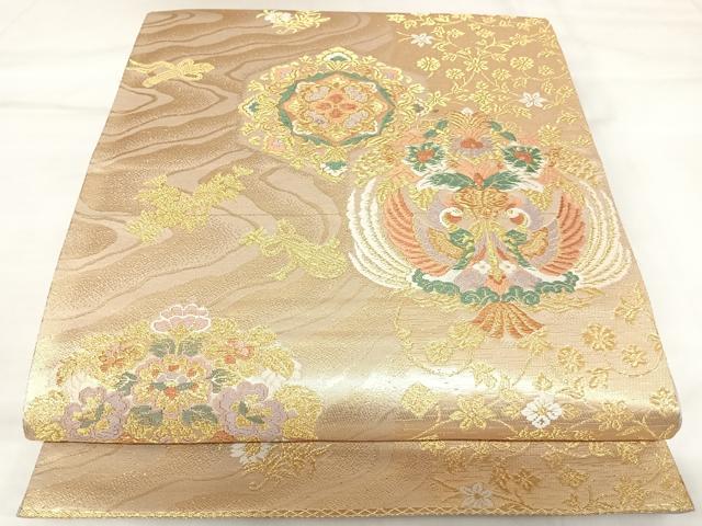 平和屋着物◎六通柄袋帯　唐織　向かい鳥花文　金糸　正絹　逸品　AABK0989yx