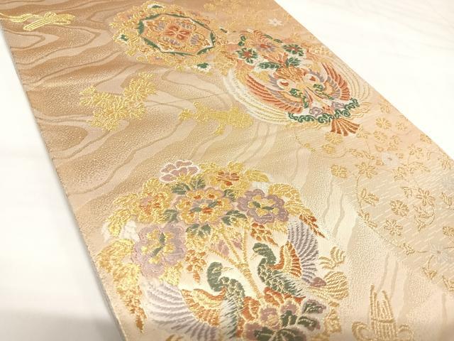 平和屋着物◎六通柄袋帯　唐織　向かい鳥花文　金糸　正絹　逸品　AABK0989yx