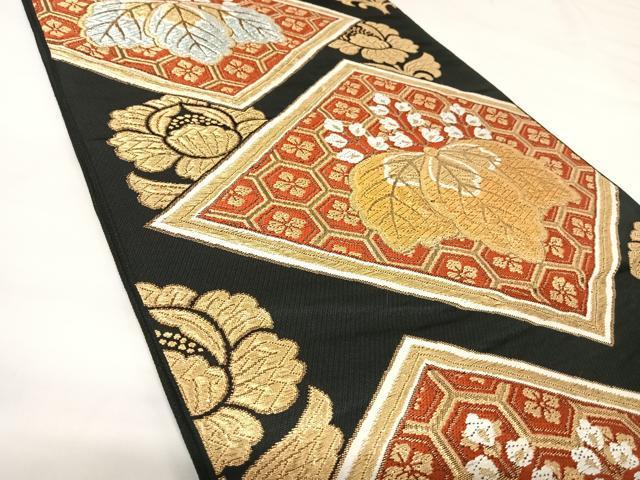 平和屋着物◎六通柄　本袋帯　唐織　吉祥桐文　都錦　黒地　金銀糸　正絹　逸品　AABK0992yx