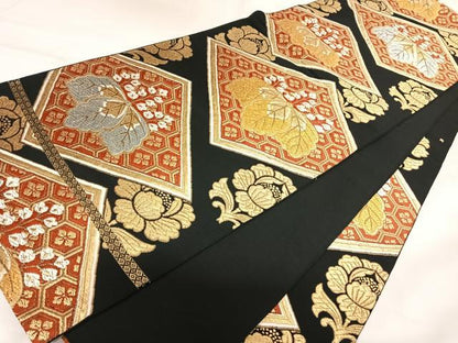 平和屋着物◎六通柄　本袋帯　唐織　吉祥桐文　都錦　黒地　金銀糸　正絹　逸品　AABK0992yx