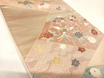 平和屋着物◎六通柄袋帯　唐織　彩花裂取り文　金綾錦　正絹　逸品　AABK0993yx