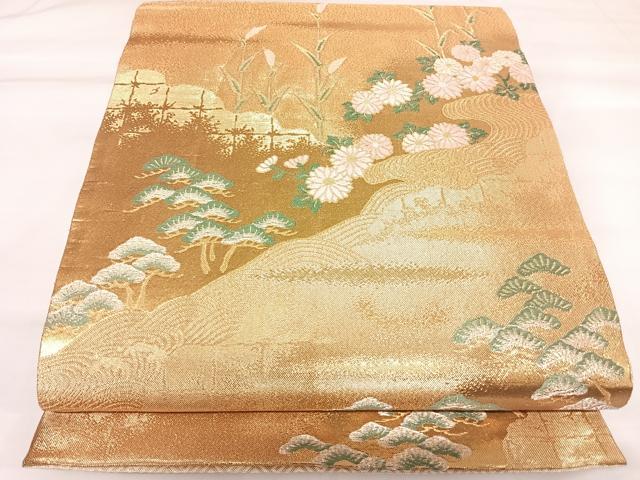 平和屋着物◎佐賀錦　六通柄袋帯　唐織　流水花文　金銀糸　正絹　逸品　AABK0998yx