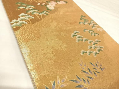 平和屋着物◎佐賀錦　六通柄袋帯　唐織　流水花文　金銀糸　正絹　逸品　AABK0998yx