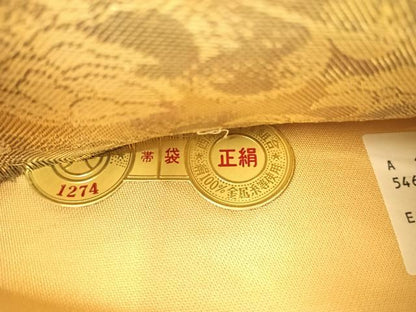 平和屋着物◎西陣　六通柄袋帯　向かい鳥花文　金糸　正絹　逸品　AABK0999yx