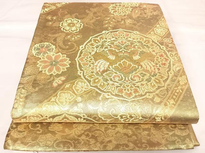 平和屋着物◎西陣　六通柄袋帯　向かい鳥花文　金糸　正絹　逸品　AABK0999yx